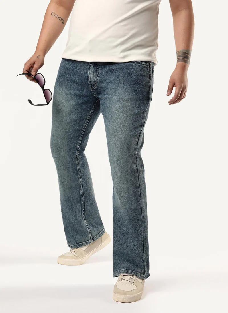 أوربانو فاشن Urbano Plus Men's Light Blue Bootcut Fit Mid Rise Tinted Heavy Washed Jeans Stretchable